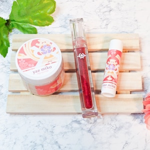 Yae Miko Themed Lip Care Bundle with Dark Red Sweetened Lip Gloss, Shea Jojoba Lip Balm, and Whipped Lip Scrub, Genshin Impact Gift Set