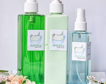 Kit de autocuidado Matcha Blossom com loção, sabonete líquido e spray corporal, aroma cítrico de chá verde
