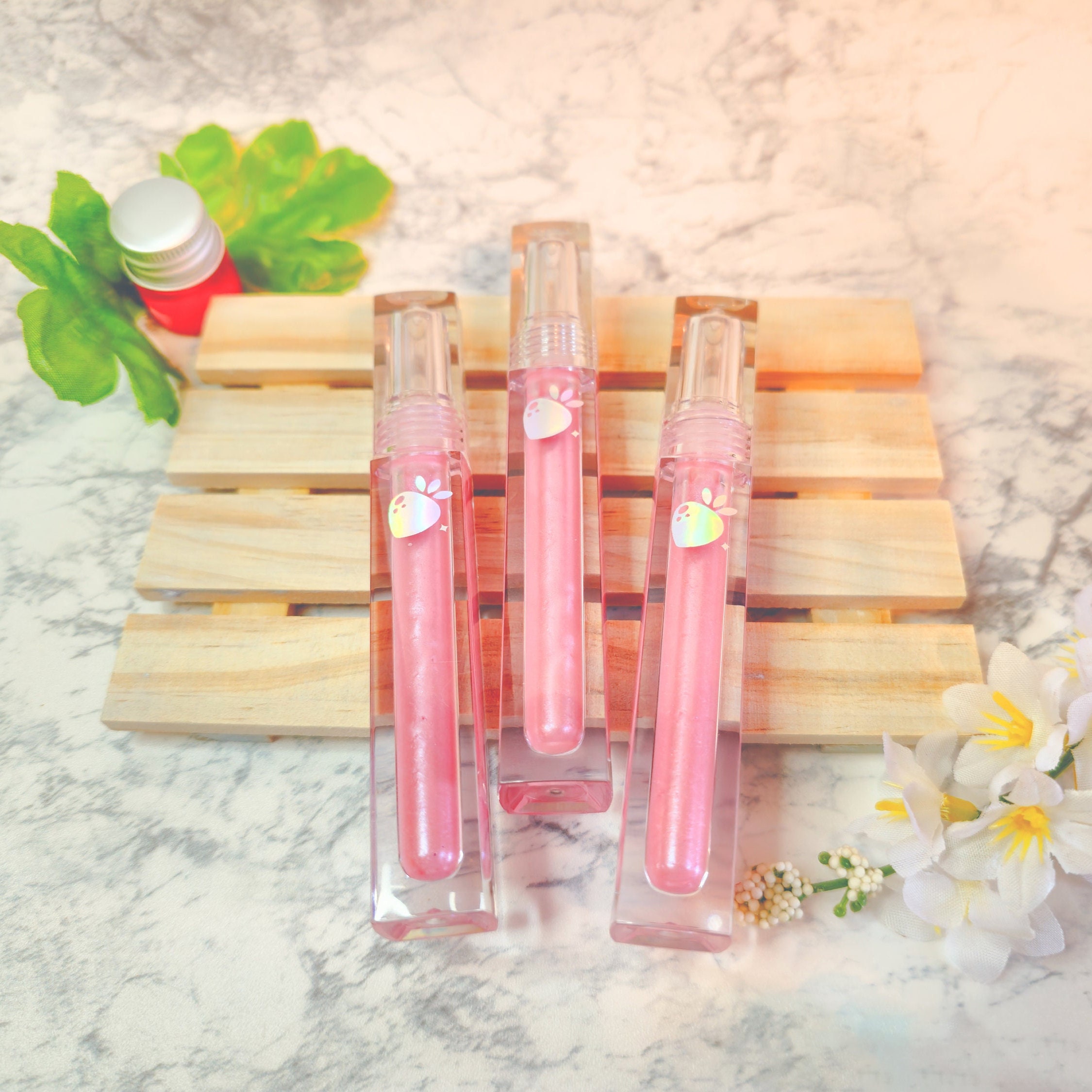 Pink Strawberry Lip Gloss, Berry Fruit Flavored Lip Shine, Moisturizing and Sweetened with Shea and Jojoba Oils, 3.5 Grams