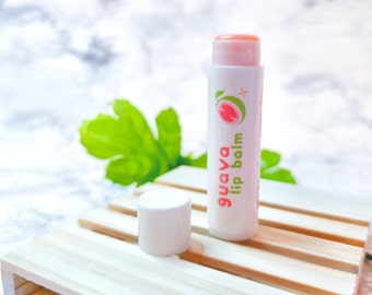 Guava Scented Lip Balm with Jojoba, Shea, Cocoa, and Mango Butter Gift Idea Party Favor, All Natural Cruelty Free Lip Care