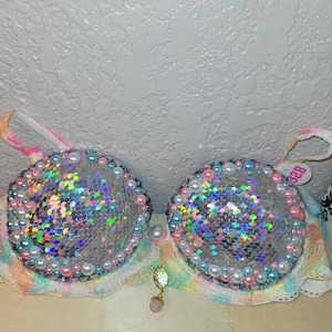 Mermaid Bra Top made with NWT Victoria Secrets bra size 32B.Festival bra top.Rave costume bra.Halloween costume.Siren Cosplay.Fairycore