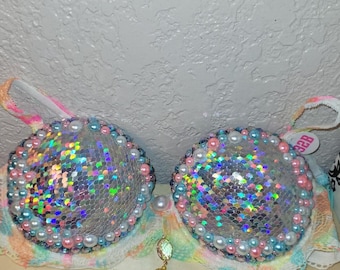 Mermaid Sequin Bra Top: Victoria's Secret 32B Rave Costume