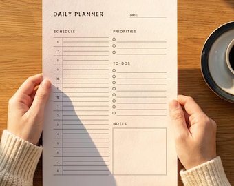 Minimalist Daily Planner Printable PDF: Undated Hourly Schedule and To-Do List