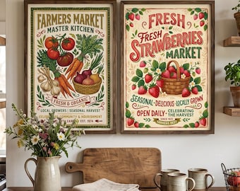 20 Vintage Kitchen Wall Art Prints, A4 Retro Food Posters (Digital Download)