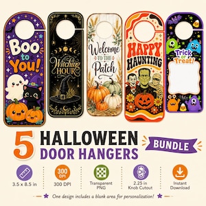Printable Halloween Door Hanger Bundle, Halloween Door Knob Signs, Classroom Decor, Kids Fall Printable, Instant Download