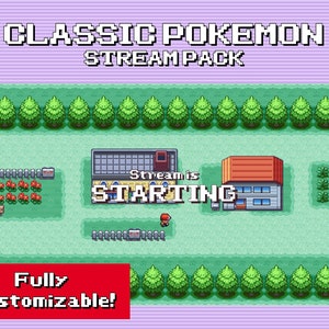 Könnte beinhalten: Ein Pixelbild einer klassischen Pokemon-Videospielszene. Der Text "Stream is STARTING!" wird in der Mitte des Bildes angezeigt. Das Bild ist vollständig anpassbar.