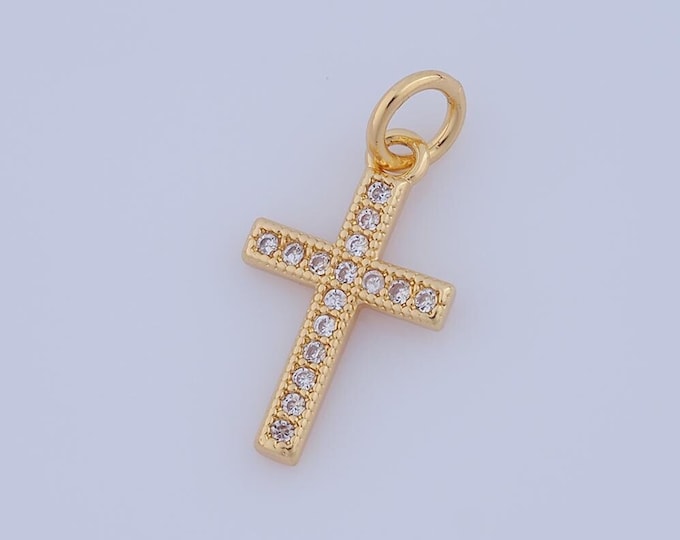 1 pcs Gold CZ Cross Pendant,18K Gold Filled Religion Charm,Christian Charm DIY Bracelet Necklace Jewelry Making Findings Supply