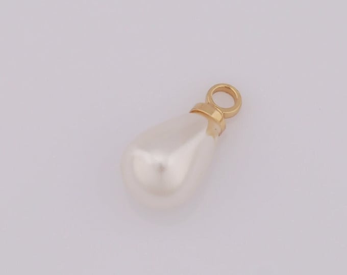 10 pcs Gold Pearl Pendant,18K Gold Filled Pearl Charm,Pearl Charm DIY Bracelet Necklace Jewelry Making Findings Supply