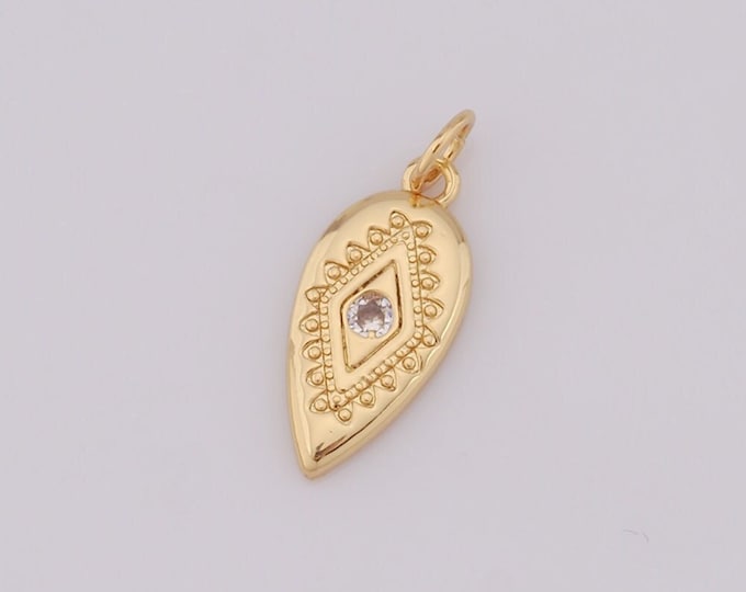 1 pcs Gold Evil Eye Pendant,18K Gold Filled CZ Eye Charm,Oval Charm DIY Bracelet Necklace Jewelry Making Findings Supply