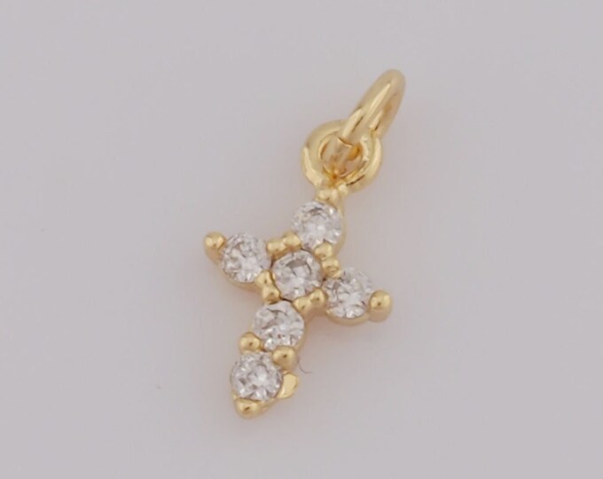 1 pcs Gold Cross Pendant,18K Gold Filled CZ Religion Charms,Christian Charms DIY Bracelet Necklace Jewelry Making Findings Supply
