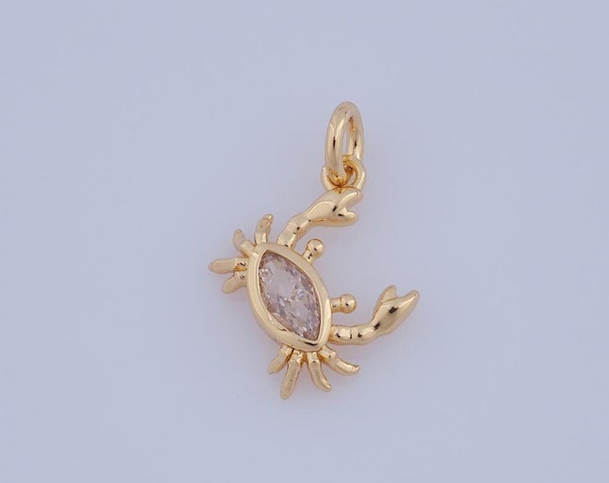 Gold CZ Crab Pendant,18K Gold Filled Crab Charm,Crab Charm DIY Bracelet Necklace Jewelry Making Findings Supply