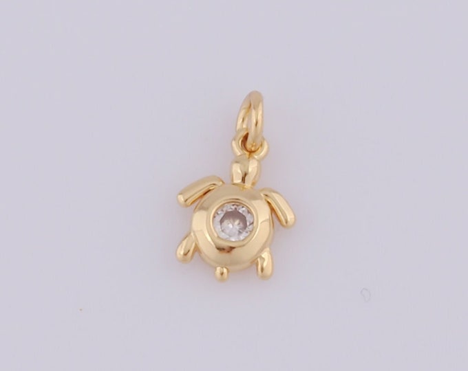 5 pcs Gold CZ Turtle Pendant,18K Gold Filled Turtle Charm,Turtle Charm DIY Bracelet Necklace Jewelry Making Findings Supply