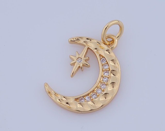 1 pcs Gold CZ Moon Pendant,18K Gold Filled Star Charm,Moon Charm DIY Bracelet Necklace Jewelry Making Findings Supply