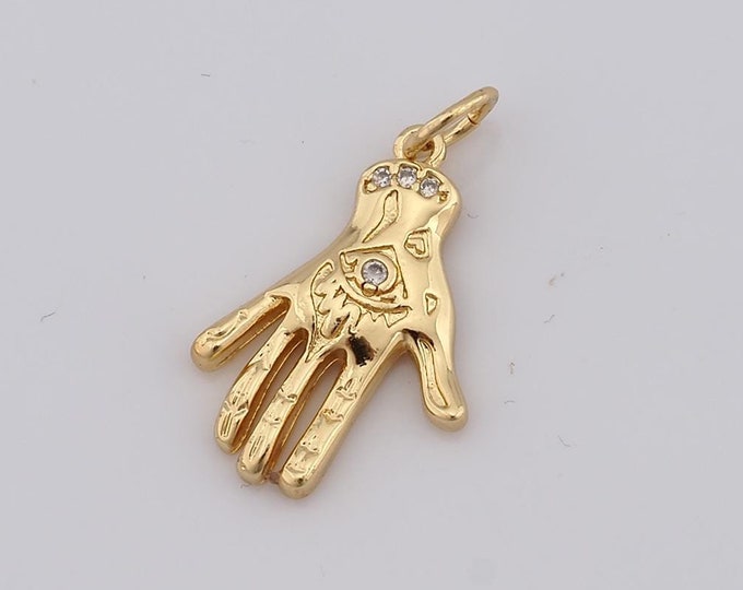 1 pcs Gold CZ Hand Pendant,18K Gold Filled Evil Eye Charm,Hand Charm DIY Bracelet Necklace Jewelry Making Findings Supply