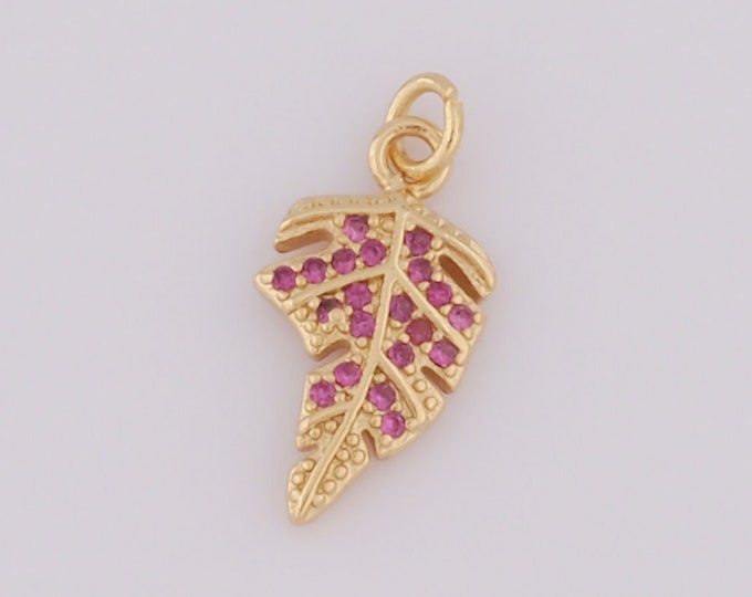 1 pcs Gold CZ Leaf Pendant,18K Gold Filled Leaf Charm,Leaf Charm DIY Bracelet Necklace Jewelry Making Findings Supply