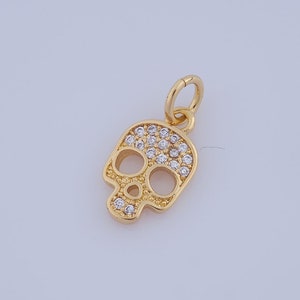 1 pcs Gold CZ Skull Pendant,18K Gold Filled Skull Charm,Skull Charm DIY Bracelet Necklace Jewelry Making Findings Supply