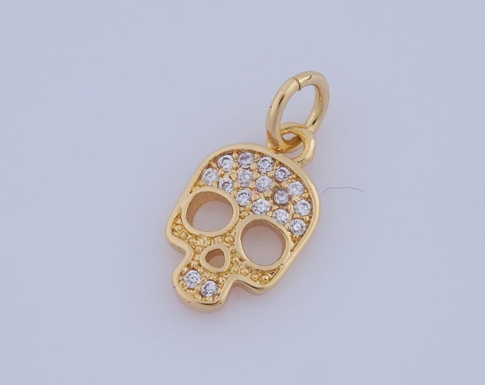 1 pcs Gold CZ Skull Pendant,18K Gold Filled Skull Charm,Skull Charm DIY Bracelet Necklace Jewelry Making Findings Supply