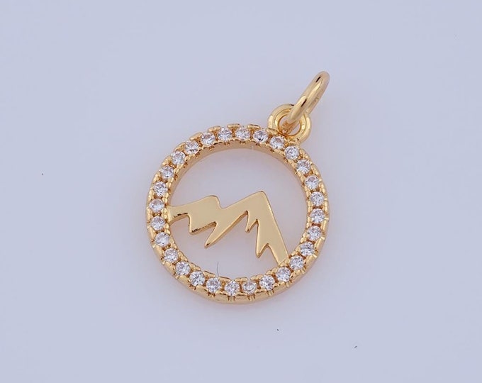 1 pcs Gold CZ Mountain Pendant,18K Gold Filled Mountain Charm,Mountain Charm DIY Bracelet Necklace Jewelry Making Findings Supply