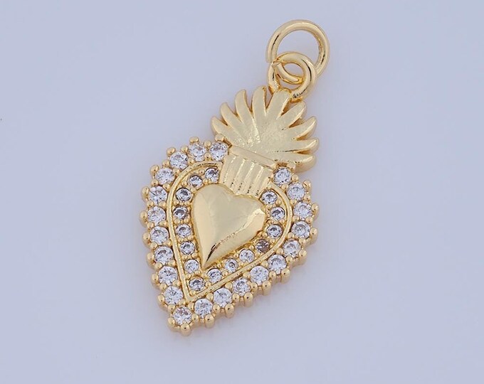 1 pcs Gold CZ Heart Pendant,18K Gold Filled Heart Charm,Heart Charm DIY Bracelet Necklace Jewelry Making Findings Supply