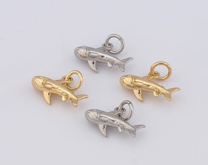 1 pcs Gold Shark Pendant,18K Gold Filled Shark Charm,Shark Charm DIY Bracelet Necklace Jewelry Making Findings Supply