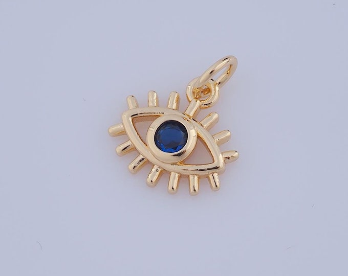 1 pcs Gold CZ Evil Eye Pendant,18K Gold Filled Eye Charm,Devil Eye Charm DIY Bracelet Necklace Jewelry Making Findings Supply
