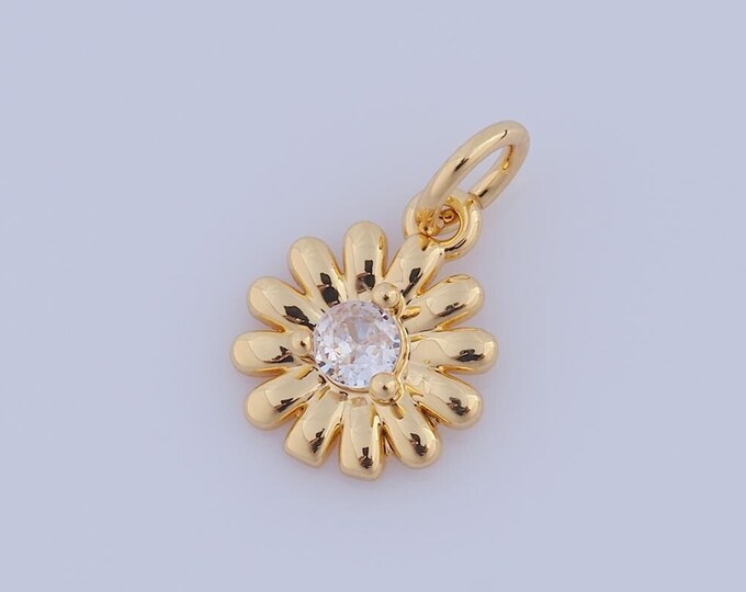 1 pcs Gold CZ Flower Pendant,18K Gold Filled Flower Charm,Flower Charm DIY Bracelet Necklace Jewelry Making Findings Supply
