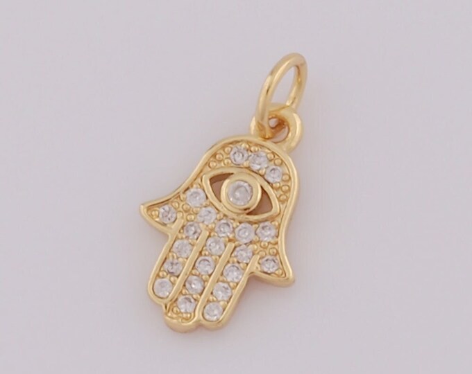 1 pcs Gold Hamsa Pendant,18K Gold Filled CZ Hand Charms,Fatima Charms DIY Bracelet Necklace Jewelry Making Findings Supply