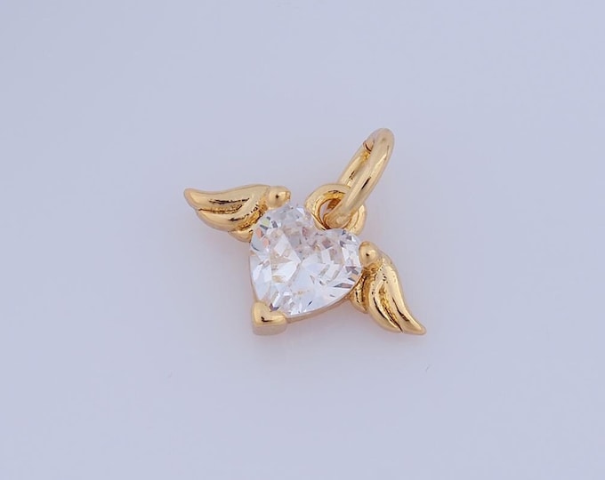 1 pcs Gold CZ Heart Pendant,18K Gold Filled Wing Charm,Heart Charm DIY Bracelet Necklace Jewelry Making Findings Supply