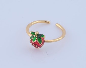 1 Pcs Dainty Gold CZ Strawberry Rings,18K Gold Filled Open Rings,Thin Gold Rings,Gift for Her