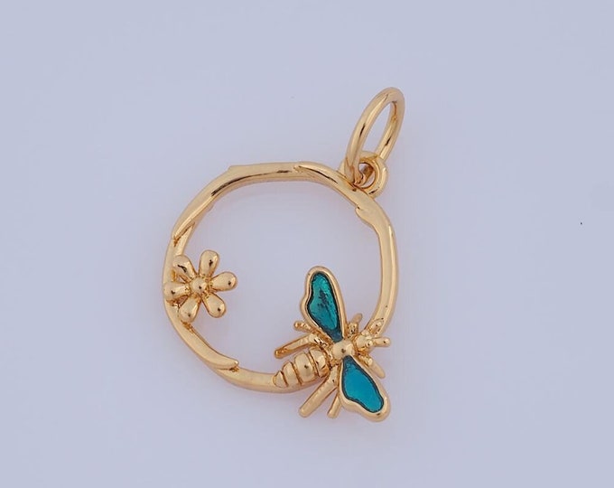 1 pcs Gold Insect Pendant,18K Gold Filled Flower Charm,Insect Charm DIY Bracelet Necklace Jewelry Making Findings Supply
