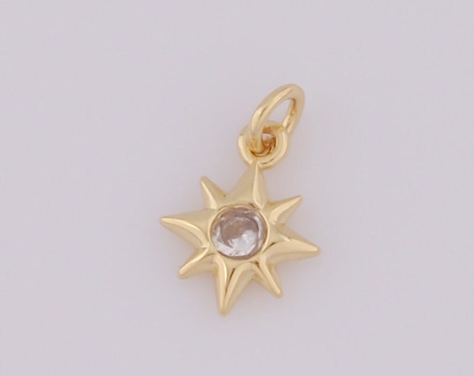 5 pcs Gold CZ North Star Pendant,18K Gold Filled Polaris Charm,North Star Charm DIY Bracelet Necklace Jewelry Making Findings Supply