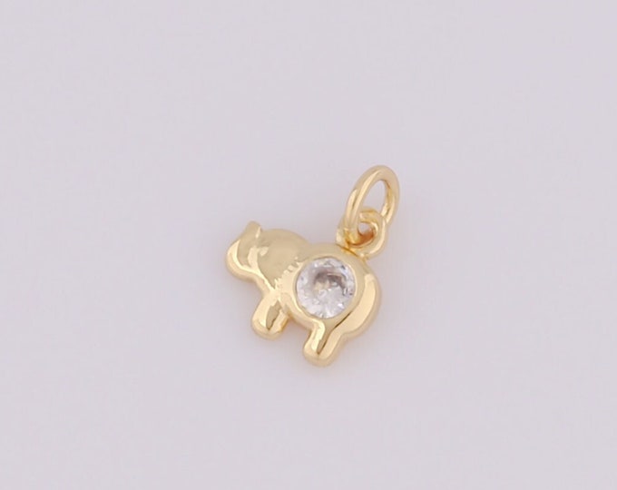 5 pcs Gold Pig Pendant,18K Gold Filled CZ Pig Charm,Pig Charm DIY Bracelet Necklace Jewelry Making Findings Supply