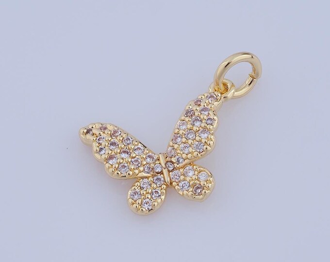 1 pcs Gold CZ Butterfly Pendant,18K Gold Filled Butterfly Charm,Butterfly Charm DIY Bracelet Necklace Jewelry Making Findings Supply