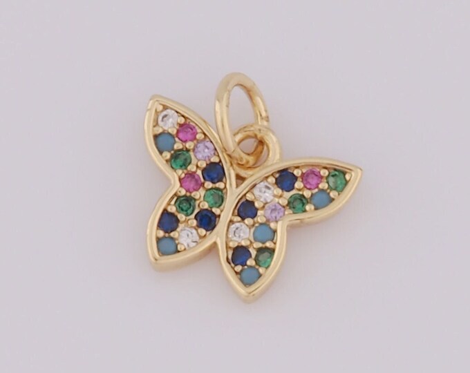 1 pcs Gold CZ Butterfly Pendant,18K Gold Filled Butterfly Charm,Butterfly Charm DIY Bracelet Necklace Jewelry Making Findings Supply
