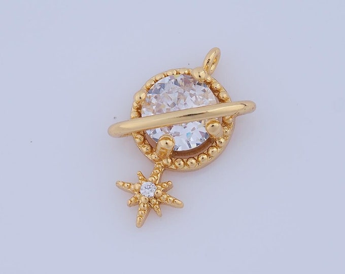 1 pcs Gold CZ Saturn Pendant,18K Gold Filled Star Charm,Star Charm DIY Bracelet Necklace Jewelry Making Findings Supply
