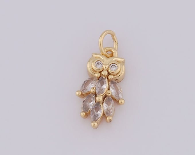 1 pcs Gold CZ Owl Pendant,18K Gold Filled Owl Charm,Owl Charm DIY Bracelet Necklace Jewelry Making Findings Supply