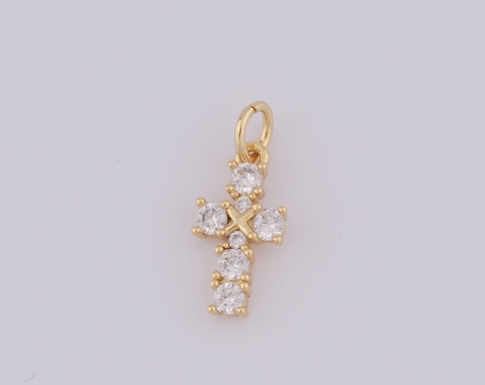1 pcs Gold CZ Cross Pendant,18K Gold Filled Religion Charm,Christian Charm DIY Bracelet Necklace Jewelry Making Findings Supply