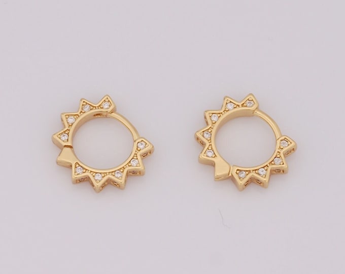 1 pair Gold CZ Sun Earrings,18K Gold Filled Huggie Hoop Earrings,Hoop Earrings,Hypoallergenic Huggie Hoop,Gift for Her