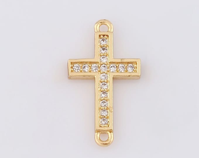 1 pcs Gold Cross Connector,18K Gold Filled CZ Religion Connector,Christian Connector DIY Bracelet Necklace Jewelry Making Findings Supply