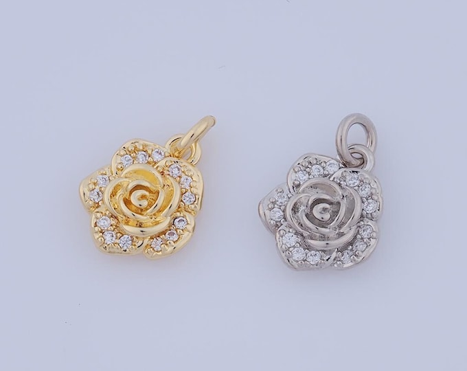 1 pcs Gold CZ Flower Pendant,18K Gold Filled Flower Charm,Flower Charm DIY Bracelet Necklace Jewelry Making Findings Supply