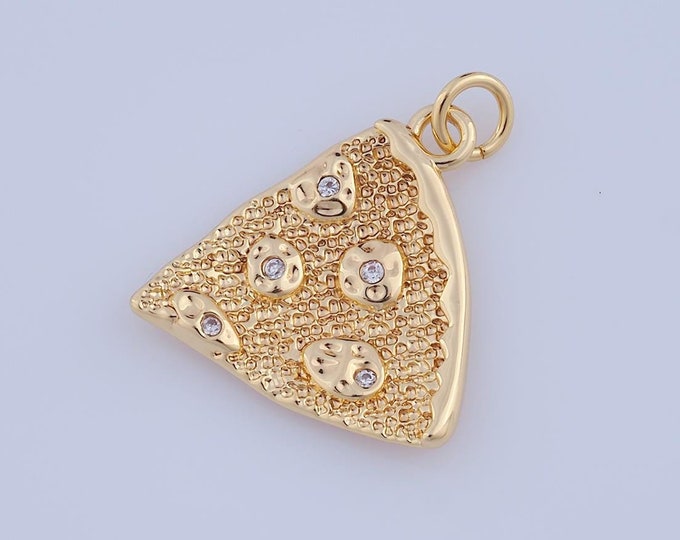 1 pcs Gold CZ Pizza Pendant,18K Gold Filled Pizza Charm,Pizza Charm DIY Bracelet Necklace Jewelry Making Findings Supply