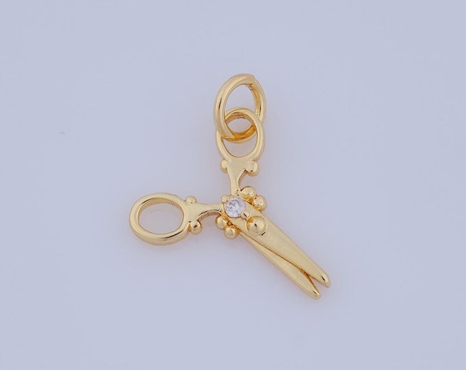 1 pcs Gold CZ Scissors Pendant,18K Gold Filled Scissors Charm,Scissors Charm DIY Bracelet Necklace Jewelry Making Findings Supply
