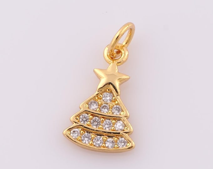 1 pcs Gold CZ Christmas Tree Pendant,18K Gold Filled Star Charm,Tree Charm DIY Bracelet Necklace Jewelry Making Findings Supply