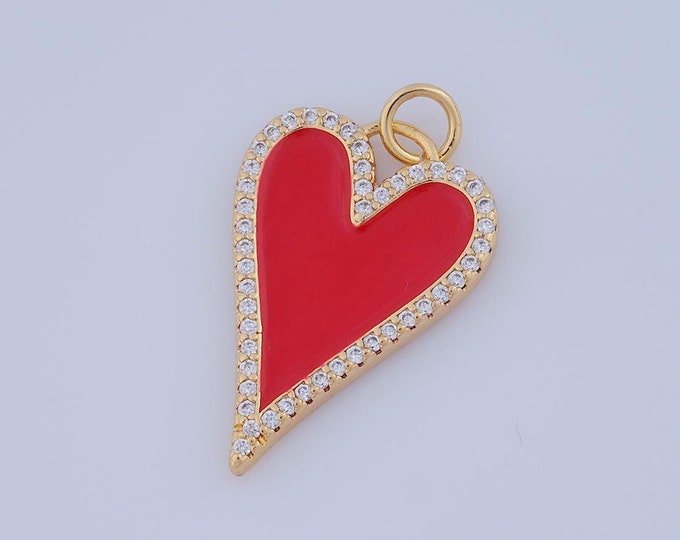 1 pcs Gold CZ Heart Pendant,18K Gold Filled Heart Charm,Heart Charm DIY Bracelet Necklace Jewelry Making Findings Supply