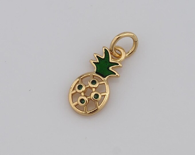 1 pcs Gold CZ Pineapple Pendant,18K Gold Filled Pineapple Charm,Pineapple Charm DIY Bracelet Necklace Jewelry Making Findings Supply