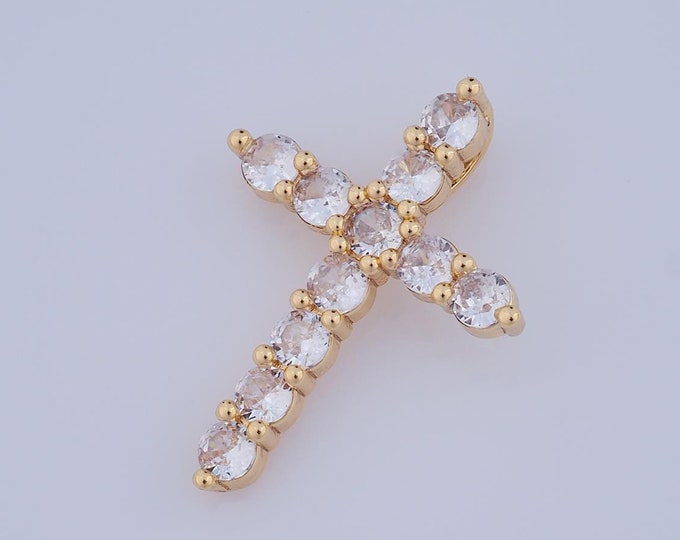 1 pcs Gold CZ Cross Pendant,18K Gold Filled Religion Charm,Christian Charm DIY Bracelet Necklace Jewelry Making Findings Supply