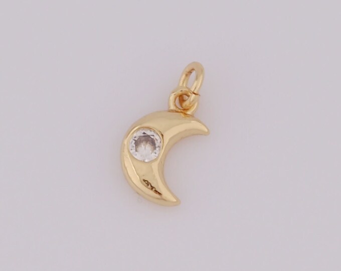 5 pcs Gold CZ Moond Pendant,18K Gold Filled Moond Charm,Moond Charm DIY Bracelet Necklace Jewelry Making Findings Supply