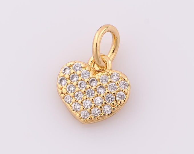1 pcs Gold CZ Heart Pendant,18K Gold Filled Heart Charm,Heart Charm DIY Bracelet Necklace Jewelry Making Findings Supply