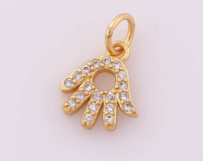 1 pcs Gold CZ Hamsa Pendant,18K Gold Filled Fatima Charm,Hand Charm DIY Bracelet Necklace Jewelry Making Findings Supply