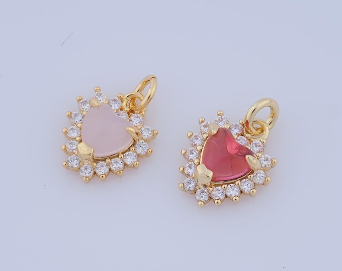 1 pcs Gold CZ Heart Pendant,18K Gold Filled Heart Charm,Heart Charm DIY Bracelet Necklace Jewelry Making Findings Supply